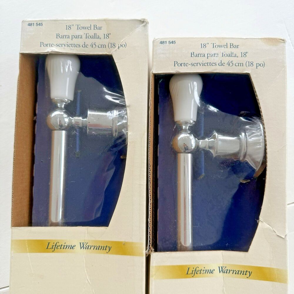 Set of 2 Glacier Bay Norfolk Towel Bars 18" Silver Finish White Knobs NEW 481-54